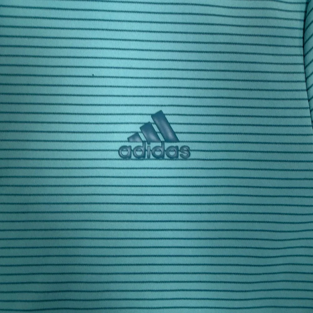Adidas Mens Golf Polo Shirt Large Turquoise Blue Striped Short Sleeve Sport Top